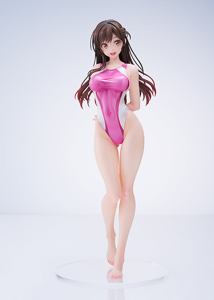 Rent-A-Girlfriend Chizuru Mizuhara (Swimwear Ver.) 1/7 Scale Figure featuring striking pink and white swimsuit, flowing hair, and captivating expression, perfect for fans and collectors.