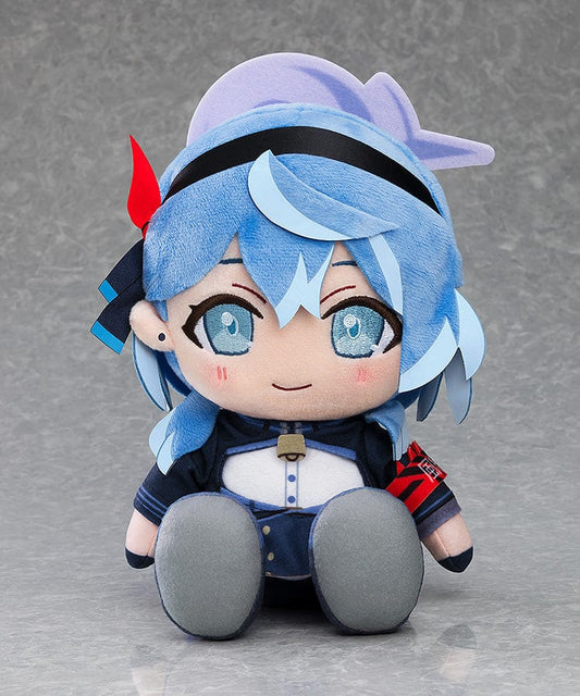 Blue Archive Chocopuni Ako Plushie - Adorable and soft plush toy of Ako from Blue Archive, featuring vibrant blue hair with black headband and red ribbon, wearing a detailed school uniform, and holding a book, perfect for collection and display.