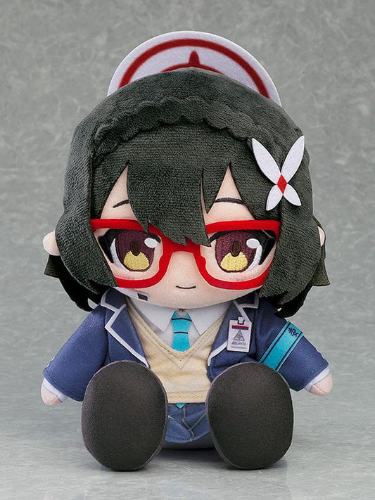 Blue Archive Chocopuni Ayane Plushie featuring detailed embroidery, signature red glasses, braided hair, and a school uniform, crafted from soft, high-quality materials.