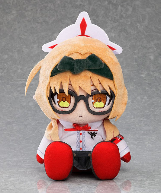 Blue Archive Chocopuni Chinatsu Plushie - Cute and colorful plush toy of Chinatsu from Blue Archive, featuring bright orange hair with a distinctive white and red hat, round glasses, and wearing a detailed school uniform