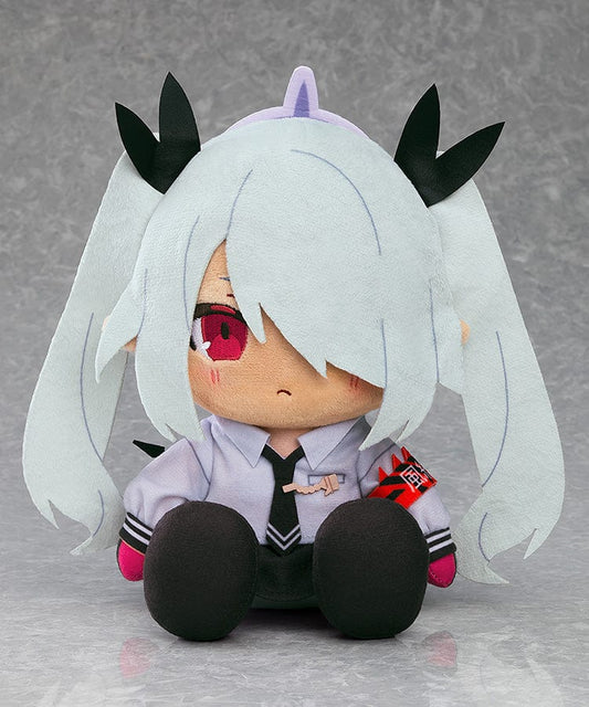 Blue Archive Chocopuni Iori Plushie - Adorable plush toy of Iori from Blue Archive, featuring light grey hair with black horns, a mischievous grin, and wearing a detailed school uniform, perfect for cuddling and display.