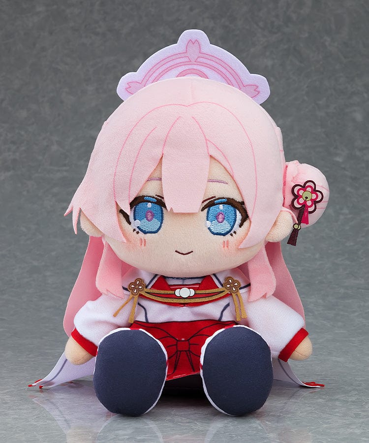 Blue Archive Chocopuni Plushie Mimori featuring pastel pink hair, detailed outfit, and a cheerful expression, perfect for display or cuddling.