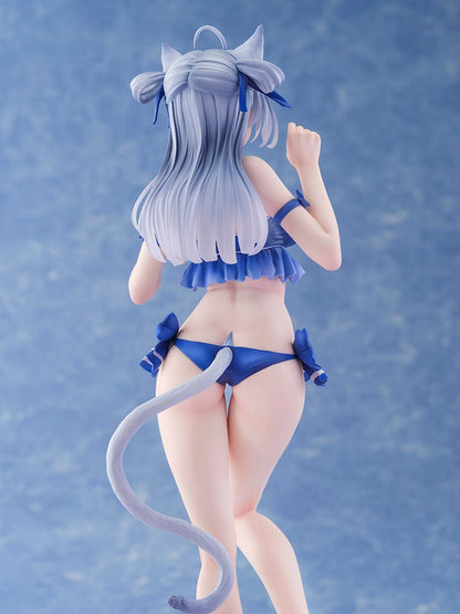 Chou Mocha 1/6 Scale Figure with cat ears and a blue bikini, standing in a playful and dynamic pose, highlighting detailed craftsmanship and vibrant design.
