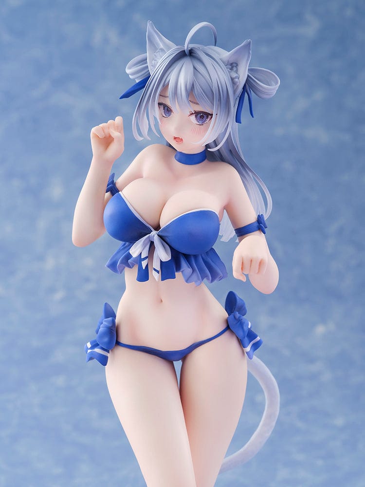 Chou Mocha 1/6 Scale Figure with cat ears and a blue bikini, standing in a playful and dynamic pose, highlighting detailed craftsmanship and vibrant design.