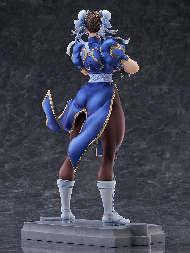 Street Fighter Chun-Li (Standby) 1/6 Scale Figure showcasing her classic blue qipao, muscular stance, and detailed sculpting, set against a white background.