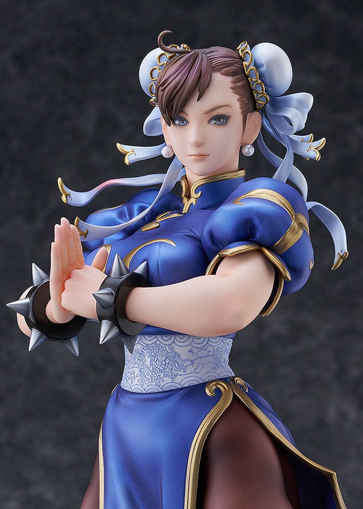 Street Fighter Chun-Li (Standby) 1/6 Scale Figure showcasing her classic blue qipao, muscular stance, and detailed sculpting, set against a white background.