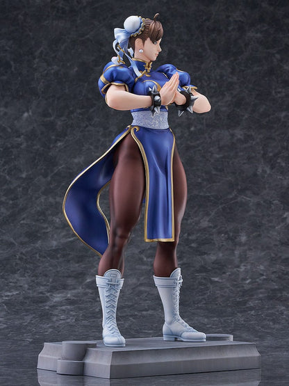 Street Fighter Chun-Li (Standby) 1/6 Scale Figure showcasing her classic blue qipao, muscular stance, and detailed sculpting, set against a white background.