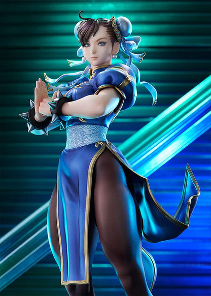 Street Fighter Chun-Li (Standby) 1/6 Scale Figure showcasing her classic blue qipao, muscular stance, and detailed sculpting, set against a white background.