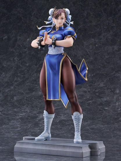 Street Fighter Chun-Li (Standby) 1/6 Scale Figure showcasing her classic blue qipao, muscular stance, and detailed sculpting, set against a white background.