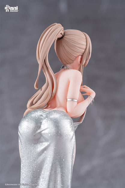 “Original Character Erin (Dress Ver.) 1/6 scale figure—blonde woman in shimmering silver gown with high slit, clutch and heels, posed on red-carpet base with stanchions.”