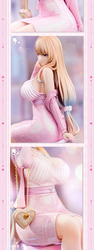 Home Tutor Asako Fuyuyama 1/6 scale figure, dressed in a shimmering pink outfit, seated elegantly on a stylish stool.