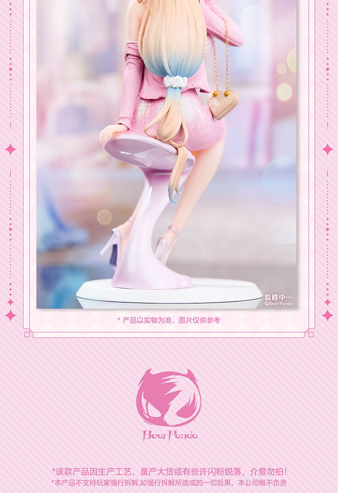 Home Tutor Asako Fuyuyama 1/6 scale figure, dressed in a shimmering pink outfit, seated elegantly on a stylish stool.