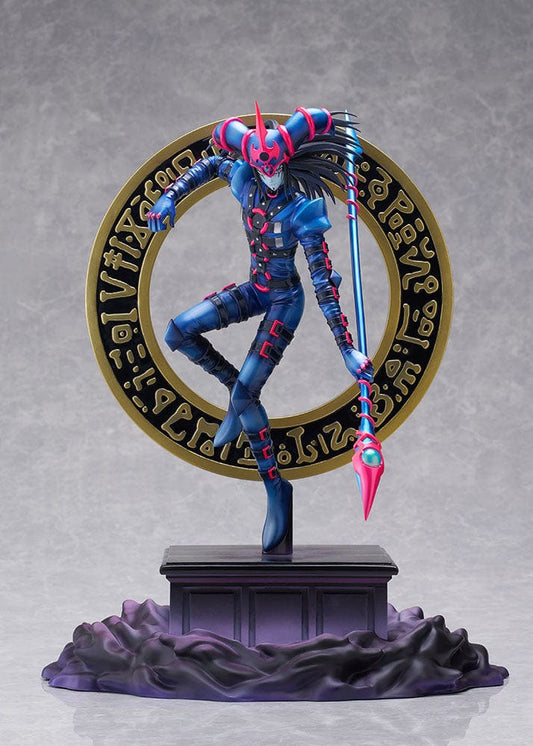 Dark Magician of Chaos 1/7 Scale Figure from Yu-Gi-Oh! Duel Monsters, in a dynamic pose with arcane symbols and a mystical aura