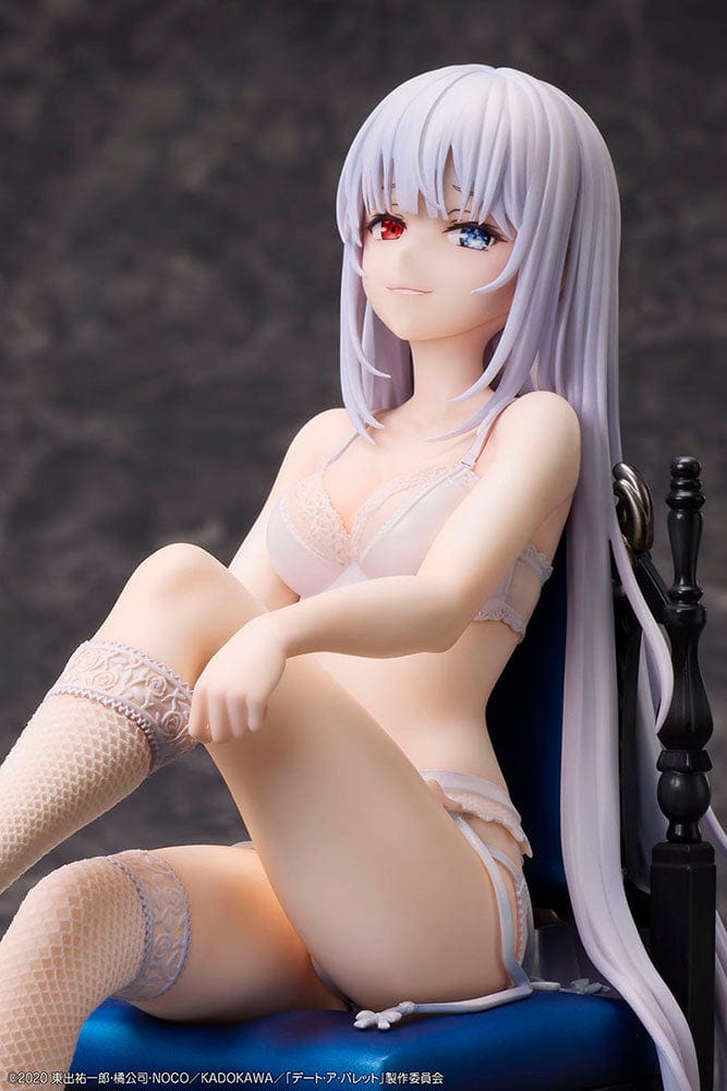 Date A Bullet Kurumi Tokisaki & White Queen 1/7 Scale Figure Set featuring both characters seated in elegant lingerie outfits on red and blue chairs.