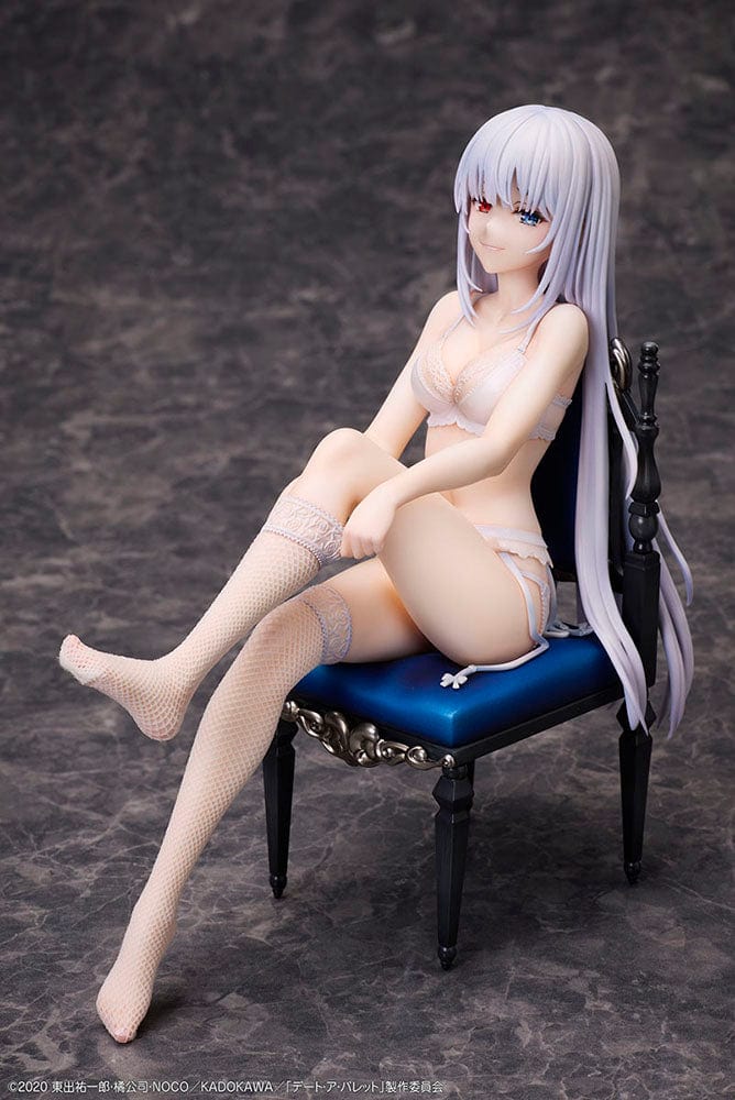 Date A Bullet Kurumi Tokisaki & White Queen 1/7 Scale Figure Set featuring both characters seated in elegant lingerie outfits on red and blue chairs.