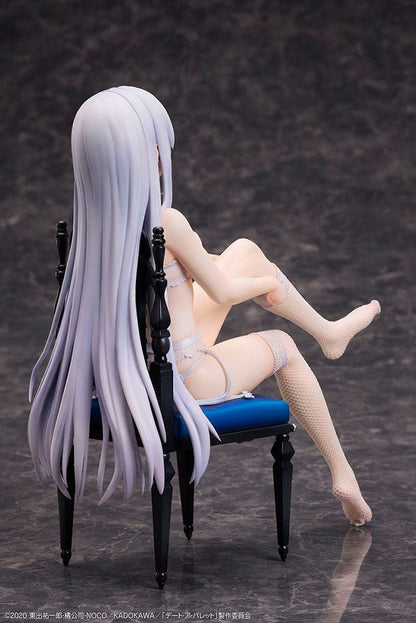 Date A Bullet Kurumi Tokisaki & White Queen 1/7 Scale Figure Set featuring both characters seated in elegant lingerie outfits on red and blue chairs.