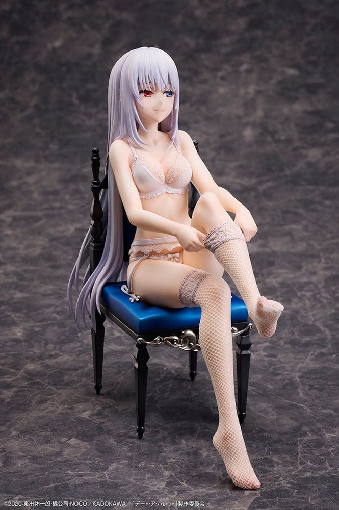 Date A Bullet Kurumi Tokisaki & White Queen 1/7 Scale Figure Set featuring both characters seated in elegant lingerie outfits on red and blue chairs.