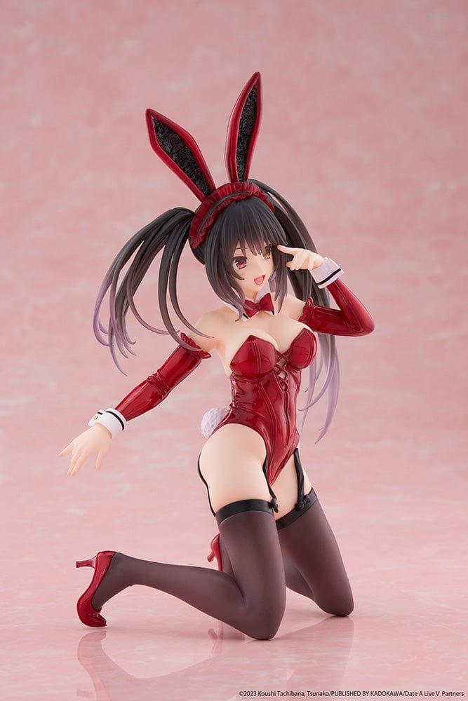 Date A Live V Desktop Cute Kurumi Tokisaki Bunny Ver. Figure, featuring Kurumi in a seductive red bunny outfit with knee-high stockings and bunny ears.