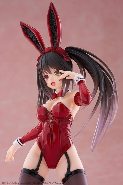 Date A Live V Desktop Cute Kurumi Tokisaki Bunny Ver. Figure, featuring Kurumi in a seductive red bunny outfit with knee-high stockings and bunny ears.