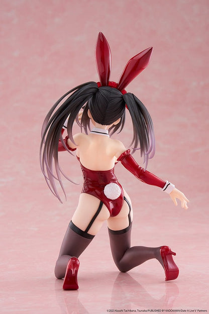 Date A Live V Desktop Cute Kurumi Tokisaki Bunny Ver. Figure, featuring Kurumi in a seductive red bunny outfit with knee-high stockings and bunny ears.