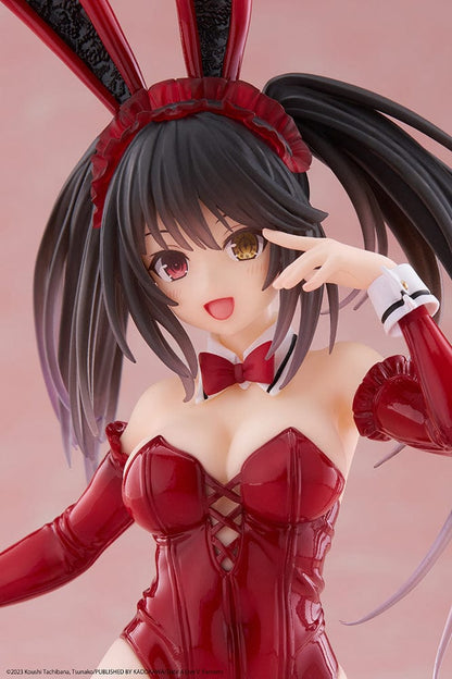 Date A Live V Desktop Cute Kurumi Tokisaki Bunny Ver. Figure, featuring Kurumi in a seductive red bunny outfit with knee-high stockings and bunny ears.