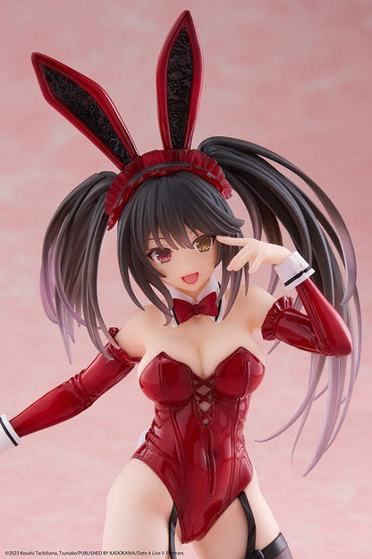 Date A Live V Desktop Cute Kurumi Tokisaki Bunny Ver. Figure, featuring Kurumi in a seductive red bunny outfit with knee-high stockings and bunny ears.