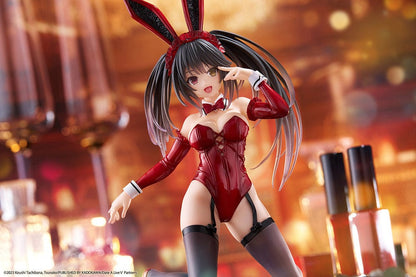 Date A Live V Desktop Cute Kurumi Tokisaki Bunny Ver. Figure, featuring Kurumi in a seductive red bunny outfit with knee-high stockings and bunny ears.