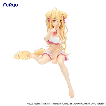 Date A Live V Mukuro Hoshimiya (Swimsuit Ver.) Noodle Stopper Figure seated with flowing blonde hair and a playful swimsuit design, made to sit on the edge of surfaces.