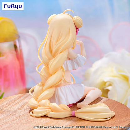 Date A Live V Mukuro Hoshimiya (Swimsuit Ver.) Noodle Stopper Figure seated with flowing blonde hair and a playful swimsuit design, made to sit on the edge of surfaces.