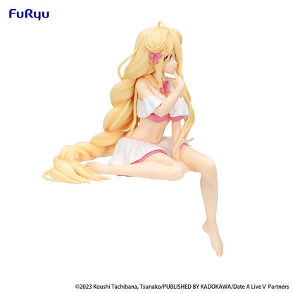 Date A Live V Mukuro Hoshimiya (Swimsuit Ver.) Noodle Stopper Figure seated with flowing blonde hair and a playful swimsuit design, made to sit on the edge of surfaces.