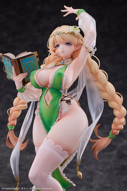 Elf Sisters Fenniel 1/6 Scale Figure in green and white outfit with spellbook, braided hair, and floral headpiece.