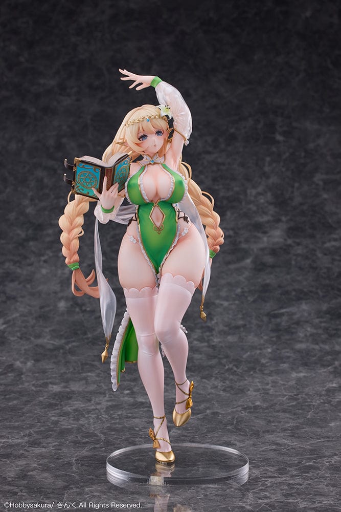 Elf Sisters Fenniel 1/6 Scale Figure in green and white outfit with spellbook, braided hair, and floral headpiece.