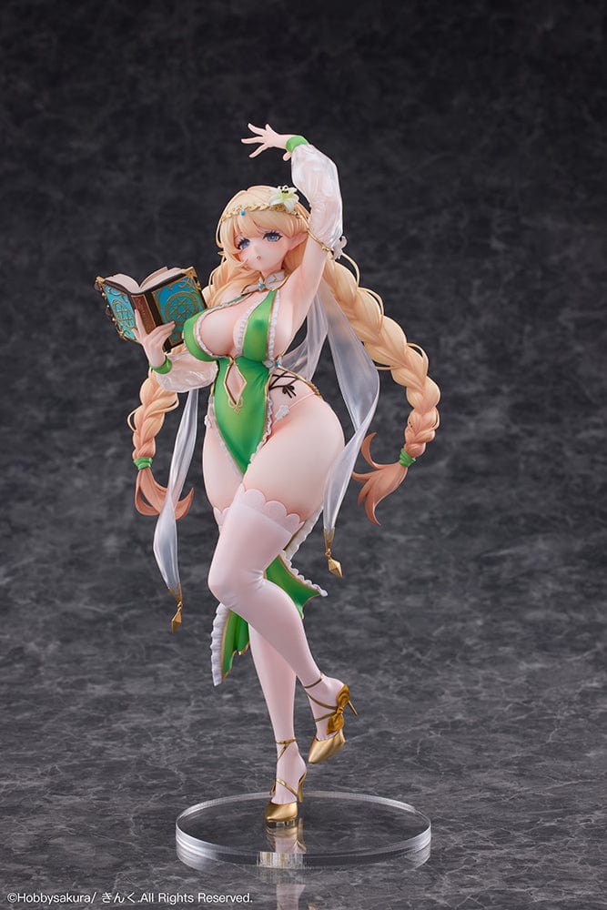 Elf Sisters Fenniel 1/6 Scale Figure in green and white outfit with spellbook, braided hair, and floral headpiece.