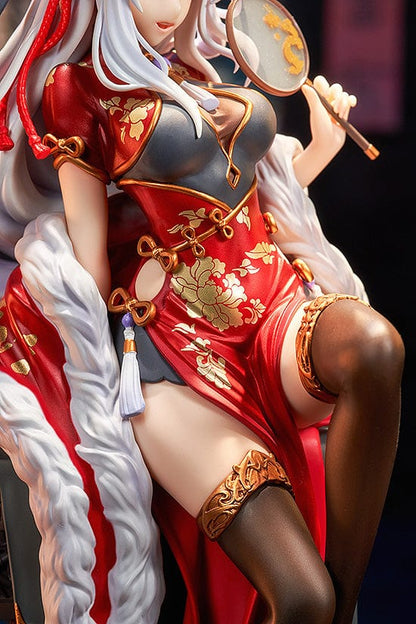 1/7 scale limited edition figure of Emilia from 'Re:Zero', dressed in a New Year's theme with red and gold attire, seated on a traditional chair, from the KD Colle series.