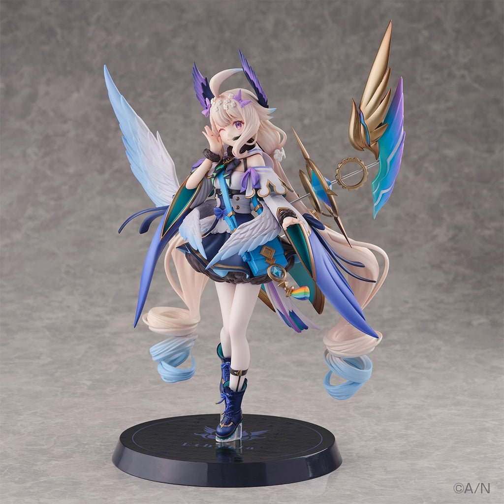 Nijisanji Enna Alouette 1/7 Scale Figure, featuring the character in a dynamic pose with detailed wings and vibrant colors, standing on a base with the Nijisanji emblem.