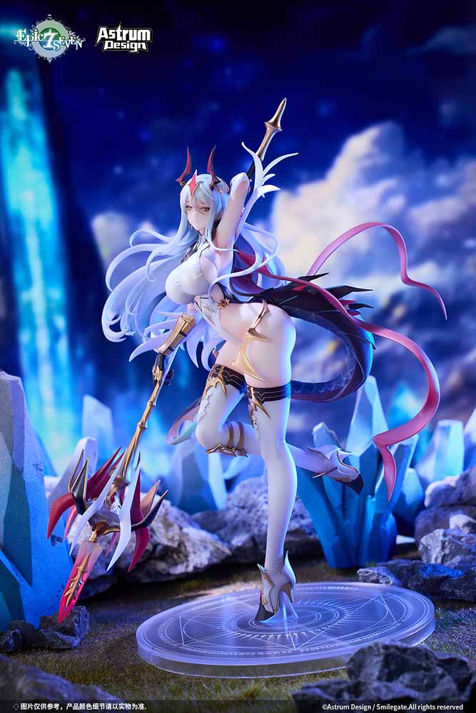 Epic Seven New Moon Luna 1/7 Scale Figure showcasing her iconic lance, flowing hair, and demonic accents in a dynamic pose.