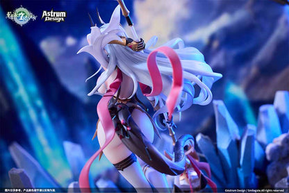 Epic Seven New Moon Luna 1/7 Scale Figure showcasing her iconic lance, flowing hair, and demonic accents in a dynamic pose.