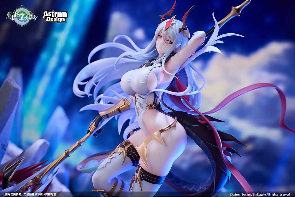 Epic Seven New Moon Luna 1/7 Scale Figure showcasing her iconic lance, flowing hair, and demonic accents in a dynamic pose.