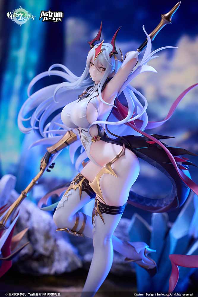 Epic Seven New Moon Luna 1/7 Scale Figure showcasing her iconic lance, flowing hair, and demonic accents in a dynamic pose.