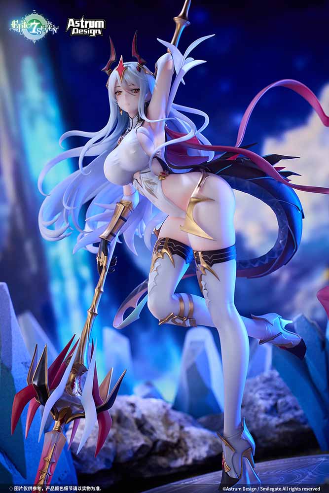 Epic Seven New Moon Luna 1/7 Scale Figure showcasing her iconic lance, flowing hair, and demonic accents in a dynamic pose.