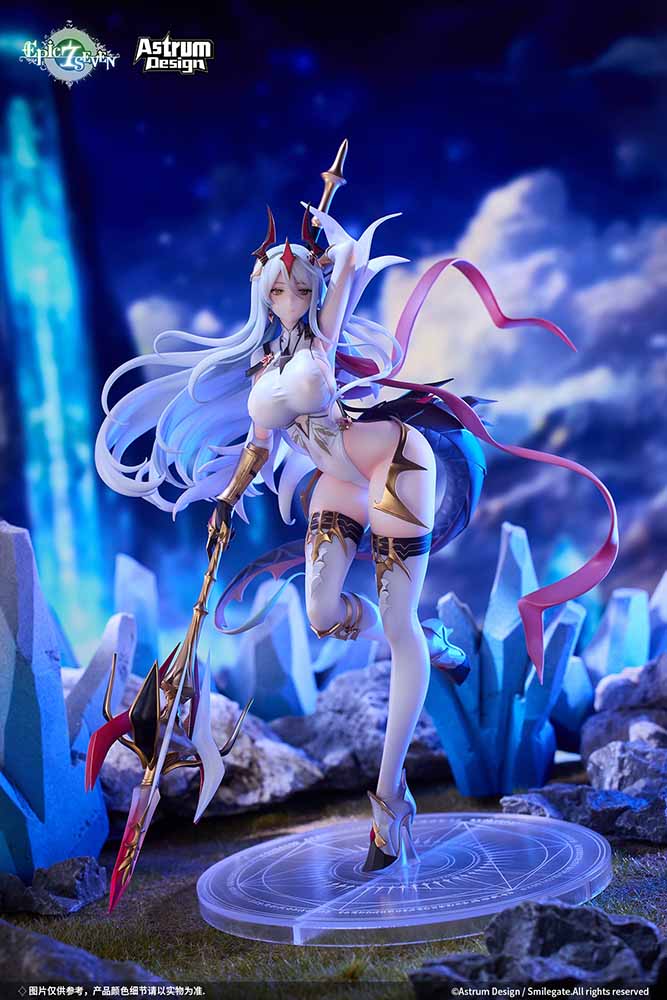 Epic Seven New Moon Luna 1/7 Scale Figure showcasing her iconic lance, flowing hair, and demonic accents in a dynamic pose.