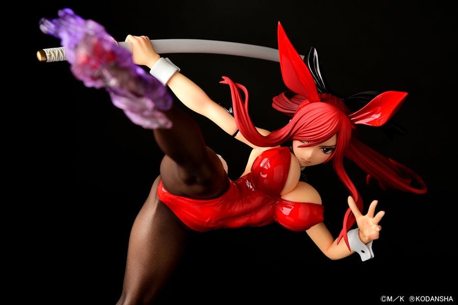 Fairy Tail Erza Scarlet (High Kick Ver.) Crimson Bunny 1/6 Scale Figure in a dynamic high-kick pose, wearing a red bunny outfit and holding a sword.