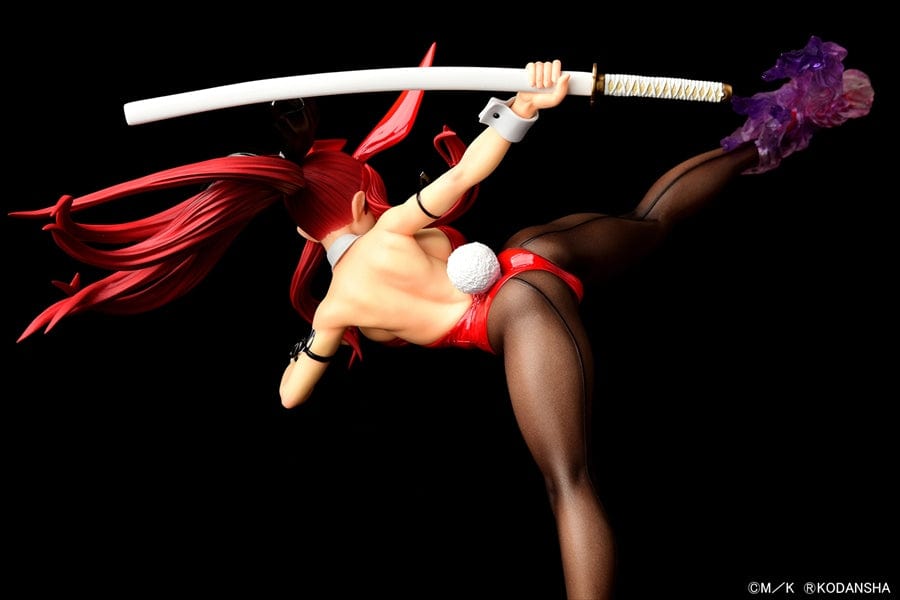 Fairy Tail Erza Scarlet (High Kick Ver.) Crimson Bunny 1/6 Scale Figure in a dynamic high-kick pose, wearing a red bunny outfit and holding a sword.