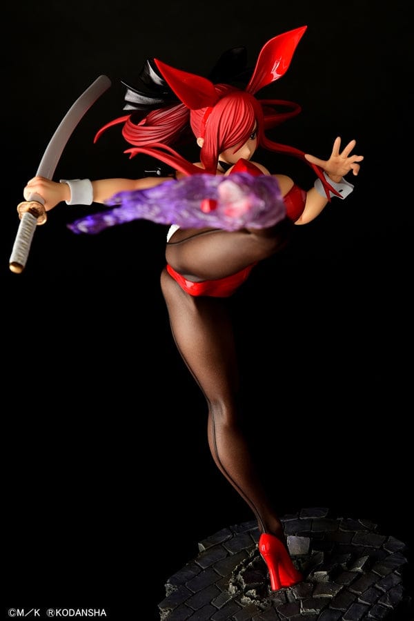 Fairy Tail Erza Scarlet (High Kick Ver.) Crimson Bunny 1/6 Scale Figure in a dynamic high-kick pose, wearing a red bunny outfit and holding a sword.