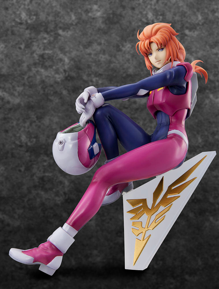 "Mobile Suit Gundam Unicorn RAH DX G.A.NEO Excellent Model Marida Cruz (Reissue) - Detailed anime figure of Marida Cruz in her iconic pilot suit, seated confidently with her helmet, featuring the Neo Zeon emblem base."