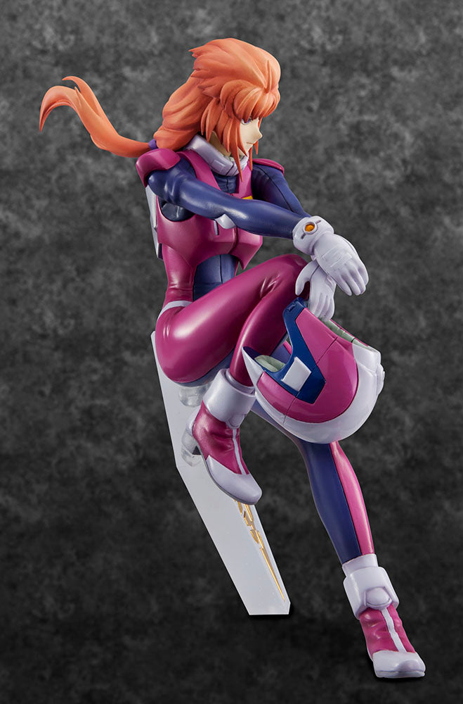"Mobile Suit Gundam Unicorn RAH DX G.A.NEO Excellent Model Marida Cruz (Reissue) - Detailed anime figure of Marida Cruz in her iconic pilot suit, seated confidently with her helmet, featuring the Neo Zeon emblem base."