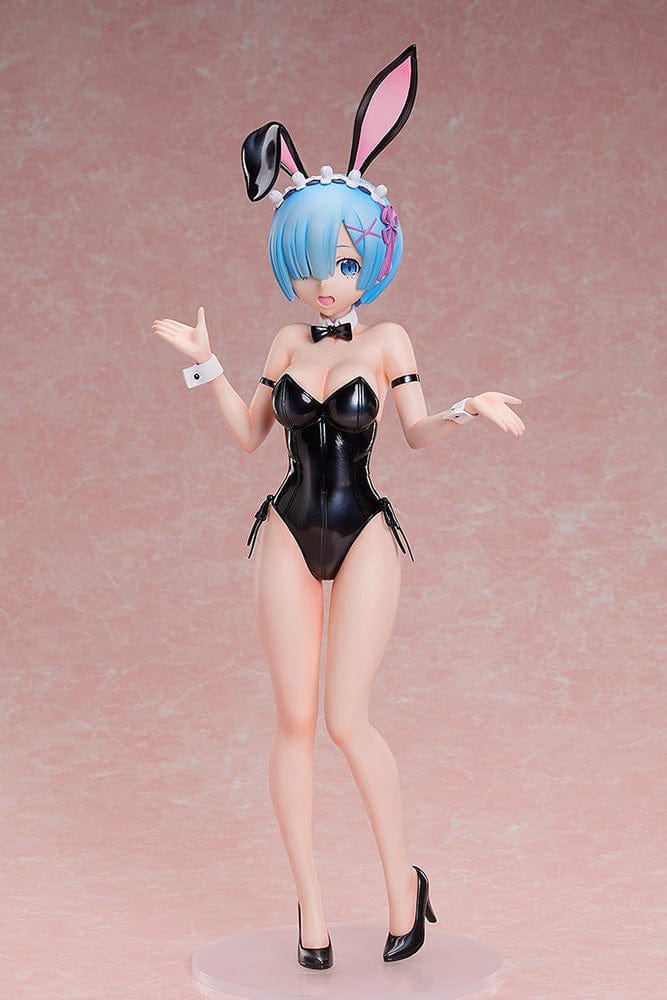 Re:Zero Starting Life in Another World B-Style Rem Bunny Ver. 2.5 1/4 Scale Figure featuring Rem in a glossy black bunny suit with bunny ears, a playful pose, and high heels.