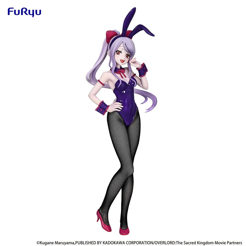 Overlord BiCute Bunnies Shalltear Bloodfallen Figure, featuring Shalltear in a sleek purple bunny suit with high heels and fishnet stockings
