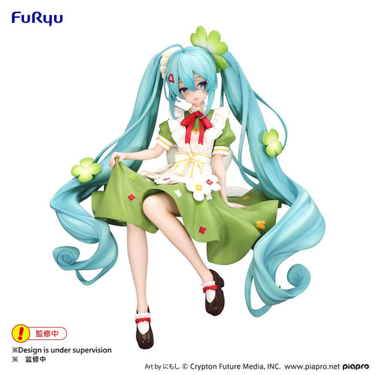 Vocaloid Hatsune Miku (Flower Fairy Clover) Noodle Stopper Figure in a green dress adorned with clover and floral details, featuring her iconic twin tails styled with clovers