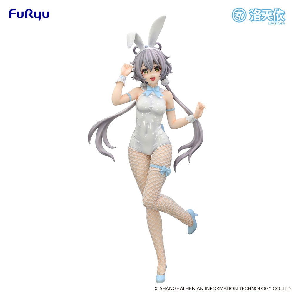 Vsinger BiCute Bunnies Luo Tian Yi Figure in a white bunny outfit with fishnet stockings, flowing twin tails, and a playful expression.